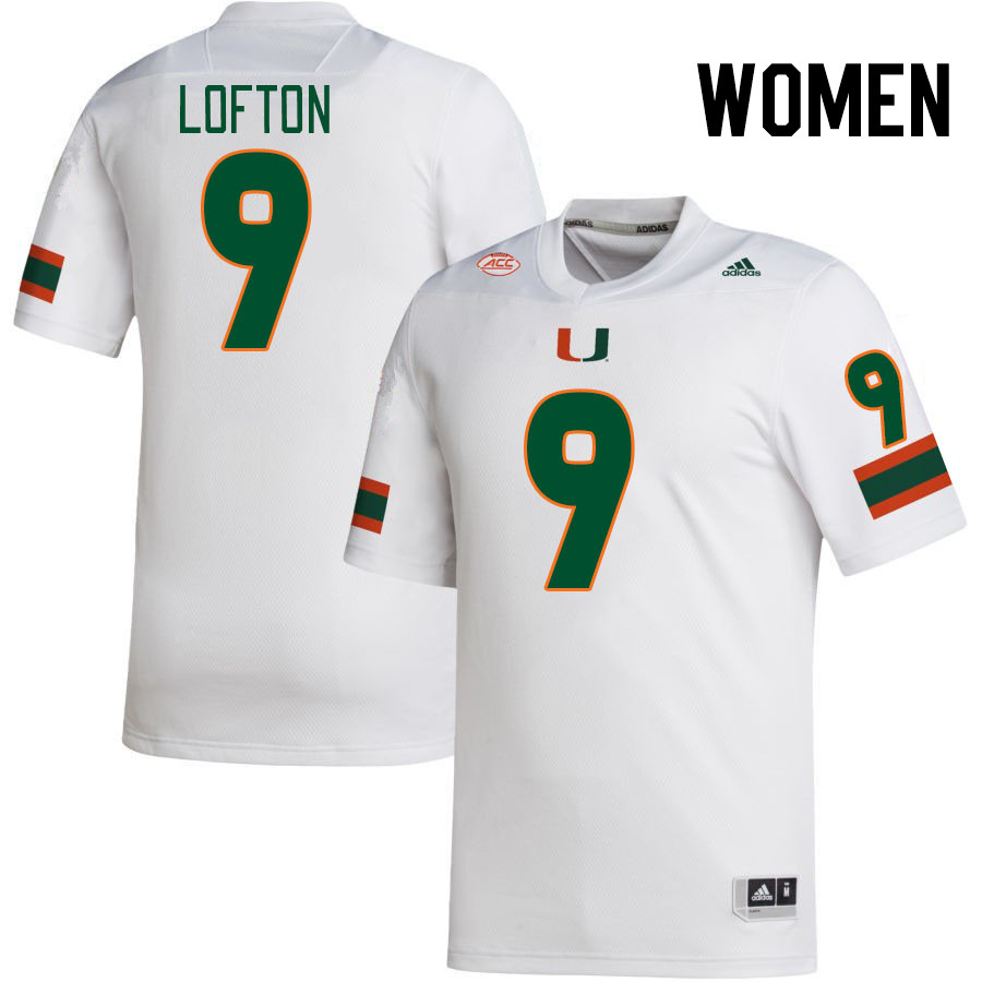 Women #9 Elija Lofton Miami Hurricanes College Football Jerseys Stitched-White